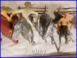 16 Vintage Toy Plastic Playset Figures 9 Marx Horses, 3 are Marbalized Silver