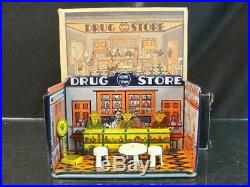 1920s Marx #184 Tin Hometown Drug Store Play Set N/m + Original Box See Others