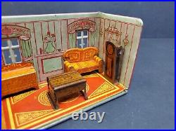 1930s Marx Newlyweds Cottage Den Tin Litho Toy, 5 Piece Playset Vintage Antique