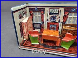 1930s Marx Newlyweds Living Room Tin Litho Toy, 6 Piece Playset Vintage Antique