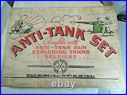 1940's MARX ANTI-TANK PLAY SET WITH BOX EXPLODING TANKS TARGETS AMMO AND GUN