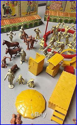 1950's Marx Super Circus Playset Tin Litho Big Top Tent And Accessories