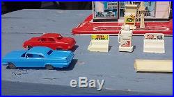 1950's 60's Tin Toy Marx Hi Test Service /Gas Station With Cars Figurines & Extras