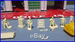 1950's 60's Tin Toy Marx Hi Test Service /Gas Station With Cars Figurines & Extras