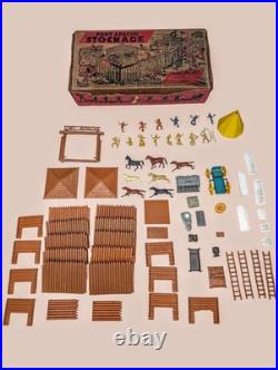 1950's LOUIS MARX Fort Apache COWBOY & INDIANS Play Set Toy Log Cabin Furniture