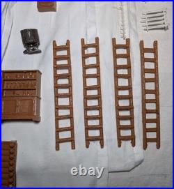 1950's LOUIS MARX Fort Apache COWBOY & INDIANS Play Set Toy Log Cabin Furniture