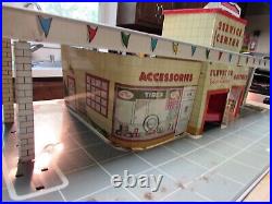 1950's Marx Day Nite Parking Gas Station Service Center Playset Tin Litho