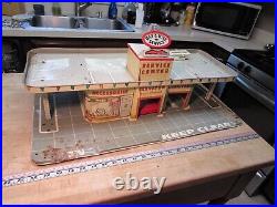 1950's Marx Day Nite Parking Gas Station Service Center Playset Tin Litho