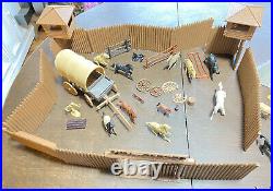 1950's Marx Fort Apache Play Set Pilgrims Covered Wagon Vtg Huge Plastic Cowboys