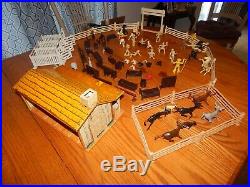 1950's Marx Roy Rogers Rodeo Ranch Playset #3985 WithRare White Cabin & Orig. Box