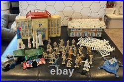 1950s MARX Toys ATOMIC Cape Canaveral MISSILE BASE Play set+Marx Tin Brick House