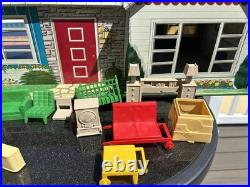 1950s Marx Tin Litho DollHouse Single Level Modern Ranch House with Furniture, Box