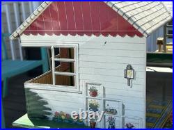 1950s Marx Tin Litho DollHouse Single Level Modern Ranch House with Furniture, Box