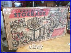 1952 Early Marx Fort Apache Stockade Play Set #3612 withTin Litho Cabin & Box