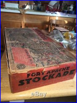 1952 Early Marx Fort Apache Stockade Play Set #3612 withTin Litho Cabin & Box