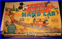 1955 Marx, Walt Disney Prod, Mickey Mouse & Donald Duck Hand Car Play Set, O/b