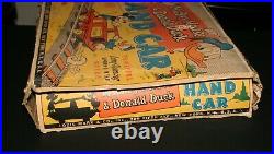 1955 Marx, Walt Disney Prod, Mickey Mouse & Donald Duck Hand Car Play Set, O/b