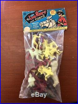 1957 MARX LONE RANGER WITH TONTO 27 Piece Playset. Unopened Header Bag