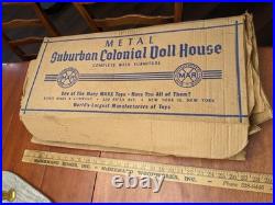 1959 MARX METAL SUBURBAN COLONIAL DOLL HOUSE PLAY SET With BOX INSTRs FURN. DISNEY