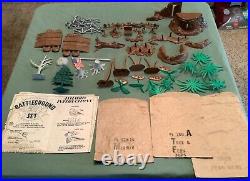 1959 Marx Battleground Playset #4749 Series 500 + Marine Beachhead Extras