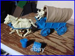 1959 Marx Blue Wagon withTan Top & driver Wagon Train Gunsmoke western playset