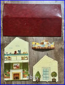 1960 Marx Suburban Colonial Metal Doll House in Box w Furniture & Acc inc Disney