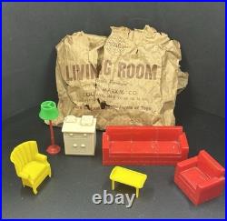 1960 Marx Suburban Colonial Metal Doll House in Box w Furniture & Acc inc Disney