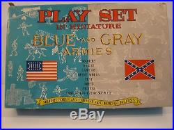 1960's Marx Miniature Blue & Gray Playset + Box 120+ pieces Original Fine+ NR