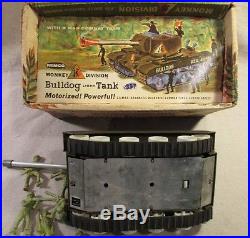1960's boxed remco bulldog battery operated tank army soldiers monkey div marx