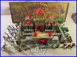 1960's marx playset boxed 60mm robin hood tall wall castle knight horses flags