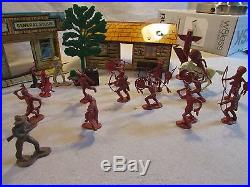 1960's marx playset tin western town small cabin wells fargo cowboys indians