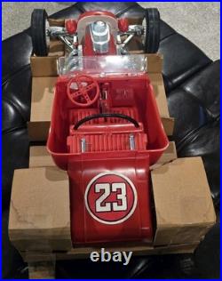1960s MARX 24 BIG RED HOT ROD Battery Operated T Bucket Toy Car WORKING with BOX