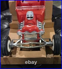 1960s MARX 24 BIG RED HOT ROD Battery Operated T Bucket Toy Car WORKING with BOX