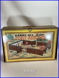 1960s MARX CARRY-ALL ACTION FORT APACHE PLAY SET #4685 w SOLDIERS INDIANS HORSES