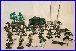 1960s Marx Battleground Playset Figures and Accessories with #41 Tank - 45 Pieces