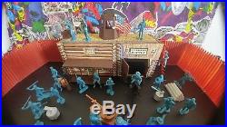 1964 Marx Fort Apache Play Set No 3681 powder blue and tan figures light brown