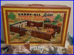 1968 LOUIS MARX 4685 CARRY-ALL Action FORT APACHE PLAY SET Cowboys & Indians Lot