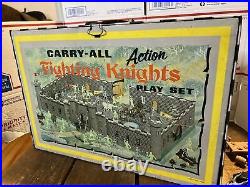 1968 Louis Marx Tin Litho Carry All Action FIGHTING KNIGHTS PLAYSET #4635, used