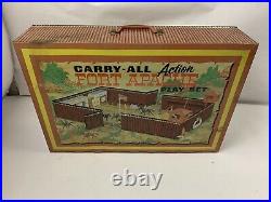 1968 MARX FORT APACHE CARRY ALL ACTION SET with TIN CASE #4685 65 pc with Horses