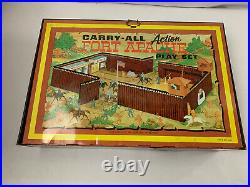 1968 MARX FORT APACHE CARRY ALL ACTION SET with TIN CASE #4685 65 pc with Horses