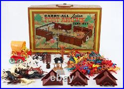 1968 Marx #4685 Fort Apache Carry Play Set Tin Case Over 130 Pieces HUGE LOT