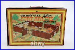 1968 Marx #4685 Fort Apache Carry Play Set Tin Case Over 130 Pieces HUGE LOT