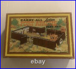 1968 Marx Fort Apache Carry-All Action Play Set Toy Indians, Soldiers & Acs