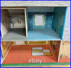 1968 Marx Modern Colonial Tin Metal Doll House with Furniture, Box, Instructions
