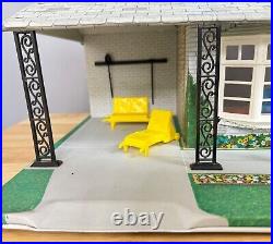 1968 Marx Modern Colonial Tin Metal Doll House with Furniture, Box, Instructions