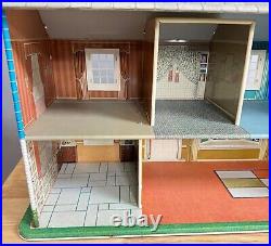 1968 Marx Modern Colonial Tin Metal House with Furniture, Box, and Instructions