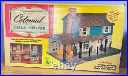 1968 Marx Modern Colonial Tin Metal House with Furniture, Box, and Instructions