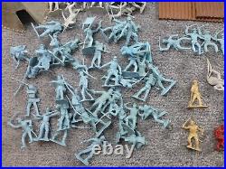 50+ Lot MARX Fort Apache Walls Horses Teepee Men Indians Saddle Riders Pole