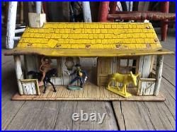 50s MARX PLAY SET Tinty Tin Playhouse Playset Western Cowboy