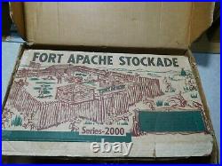 65 Piece Vintage Marx Fort Apache 2 Boxes, Cannon, Tin Flag, Teepees, Trees